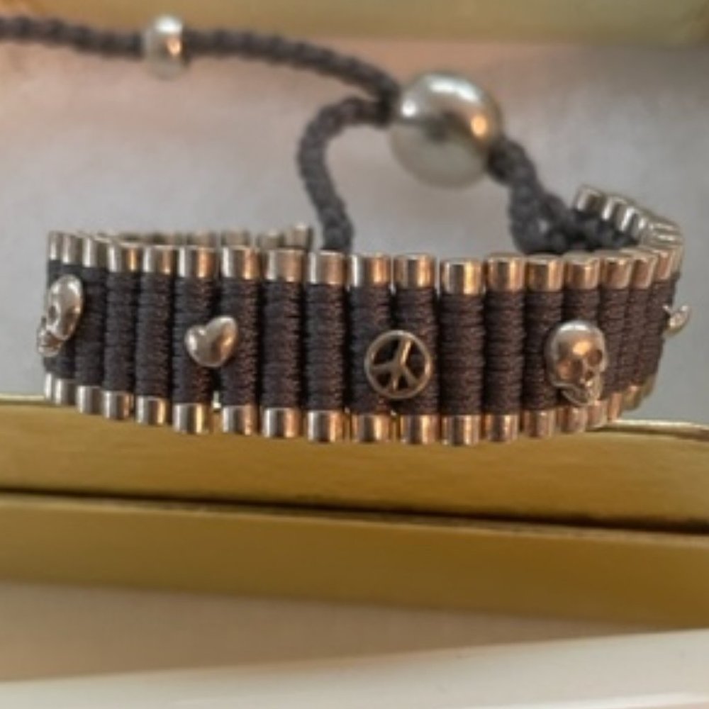 Links of London sterling gray friendship bracelet with Skulls and Peace sign new